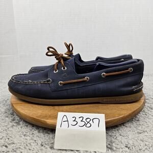 Sperry Top Sider 2-Eye Navy Blue Leather Casual Lifestyle Daily Boat Shoe Men 13